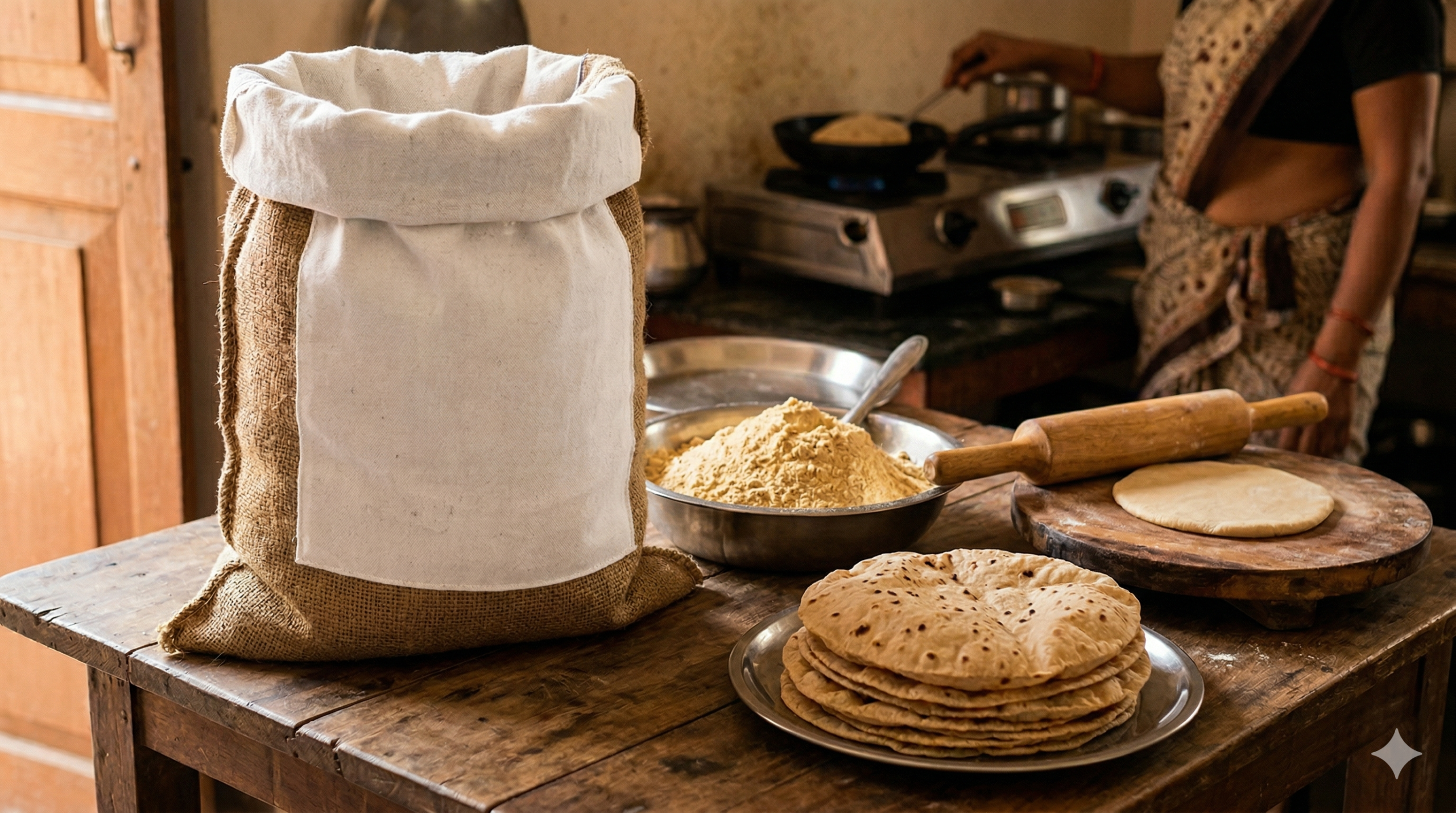 Cuisine indienne avec chapatis et farine
