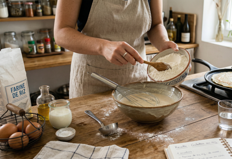 Préparation de crêpes en cuisine