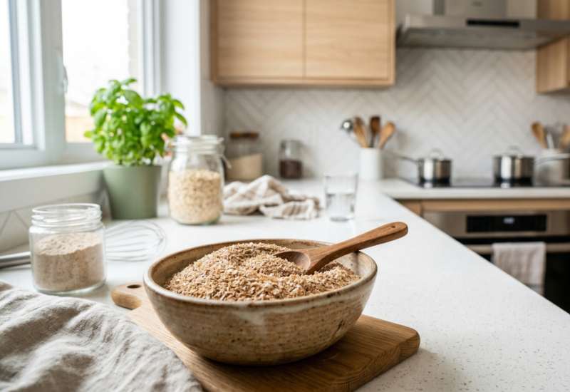 Cuisine moderne avec bol de céréales